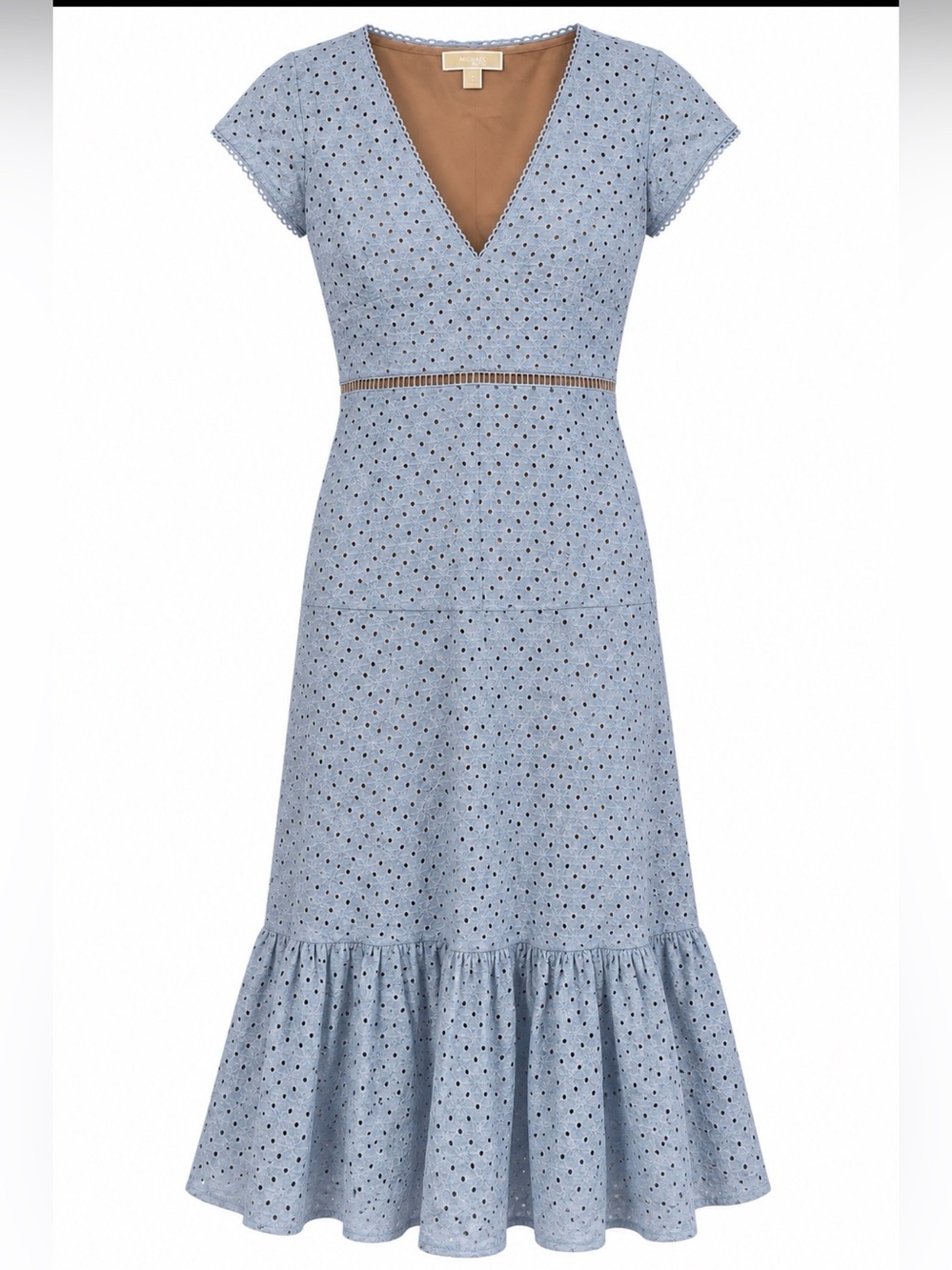 Michael Kors Light Blue Eyelet V-Neck Midi Dress